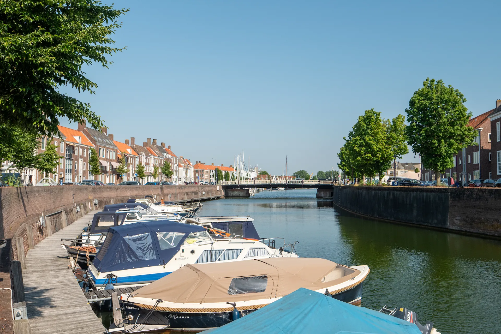 Middelburg canal with boats and row houses
